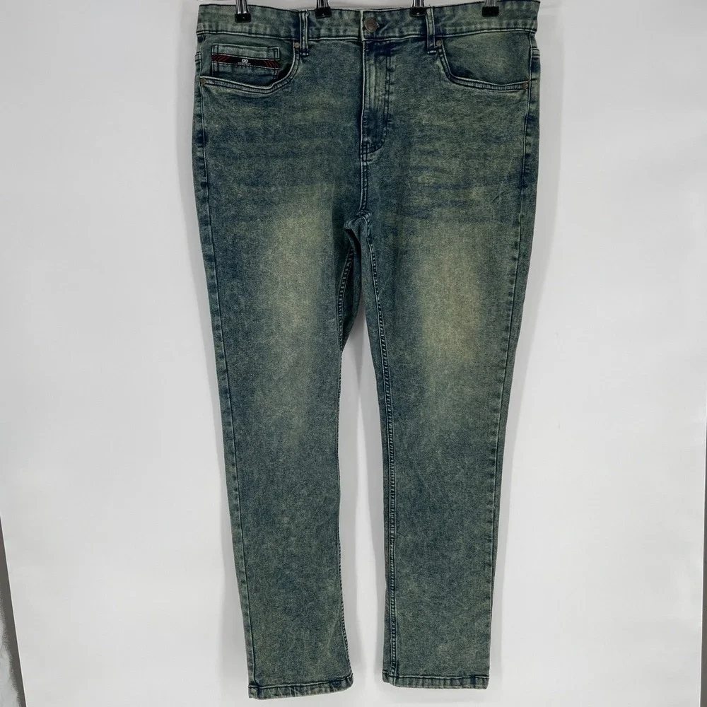 Benjamin Black Mens Jeans 38x32 Acid Wash Distressed‎ Moto Denim Flap Pocket